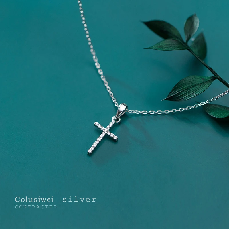 

Colusiwei 925 Sterling Silver Luxury Cross Pendant Necklace for Women Sparkling Clear CZ Engagement Statement Jewelry Colllar