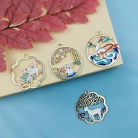 jeque 10pcs chinese style animal pendants charms for jewelry making round multicolor rabbit enamel necklace bracelet diy finding