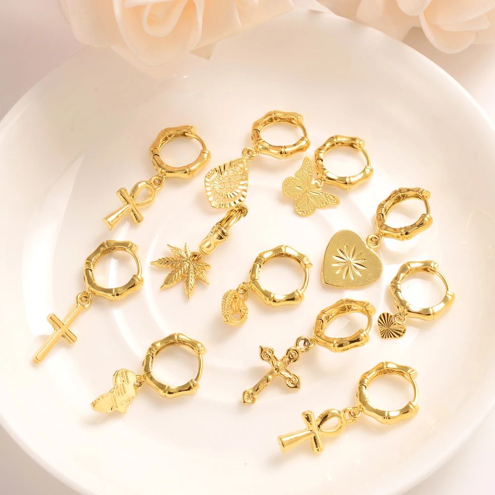 

Gold Color punk drop Earrings for Women Girls kids Jewelry Bead Round Ethiopian Africa Arabia Middle East Bijoux charms Gift
