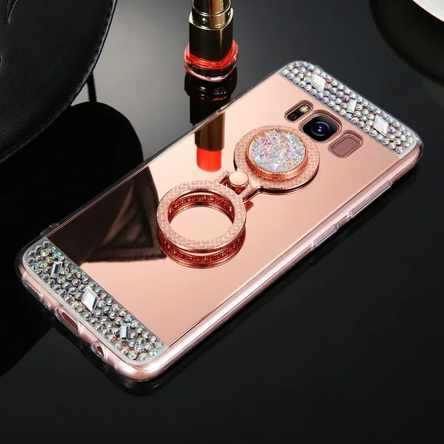 Rose Gold Роскошный 3D Алмазный зеркальный блестящий мягкий чехол для iPhone 11 Pro Max Xr 7 Plus накладка держатель для телефона для samsung Galaxy A50 A10 A20 A70 - Цвет: Rose Gold