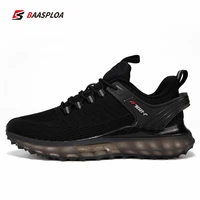 baasploa 2021 new mens knit mesh running shoes casual non slip breathable sports shoes shock absorption male walking shoes