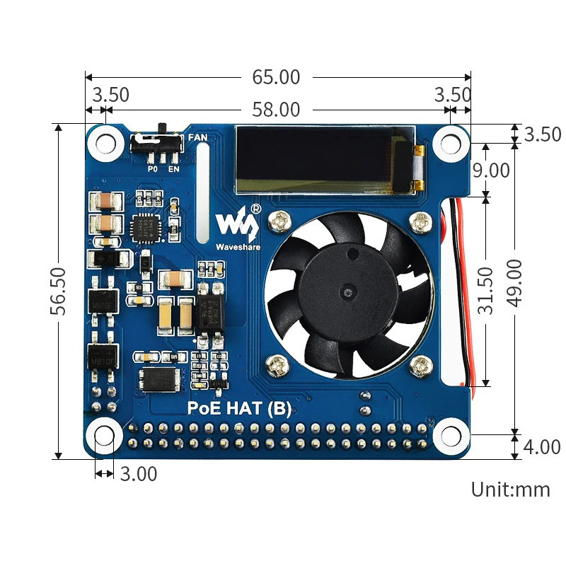 Плата Raspberry Pi 4 Power Over Ethernet HAT (B) 802.3af POE с температурным охлаждающим вентилятором OLED