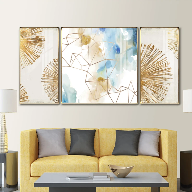 

Abstract Blue Flower Tripartite Line Posters Canvas Painting Wall Art Picture Prints For Living room Bedroon Home Decoration