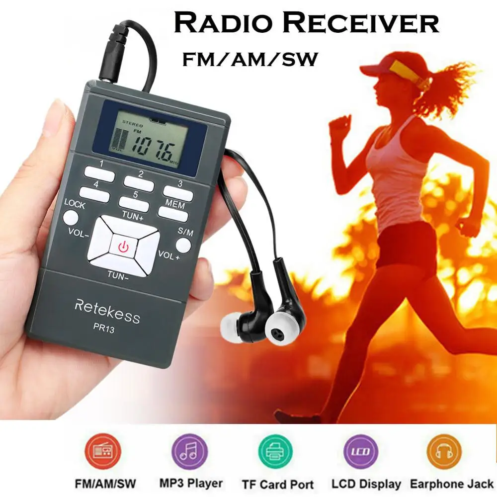 PR13 портативное минирадио ресивер FM стерео компактное классические цифровые часы