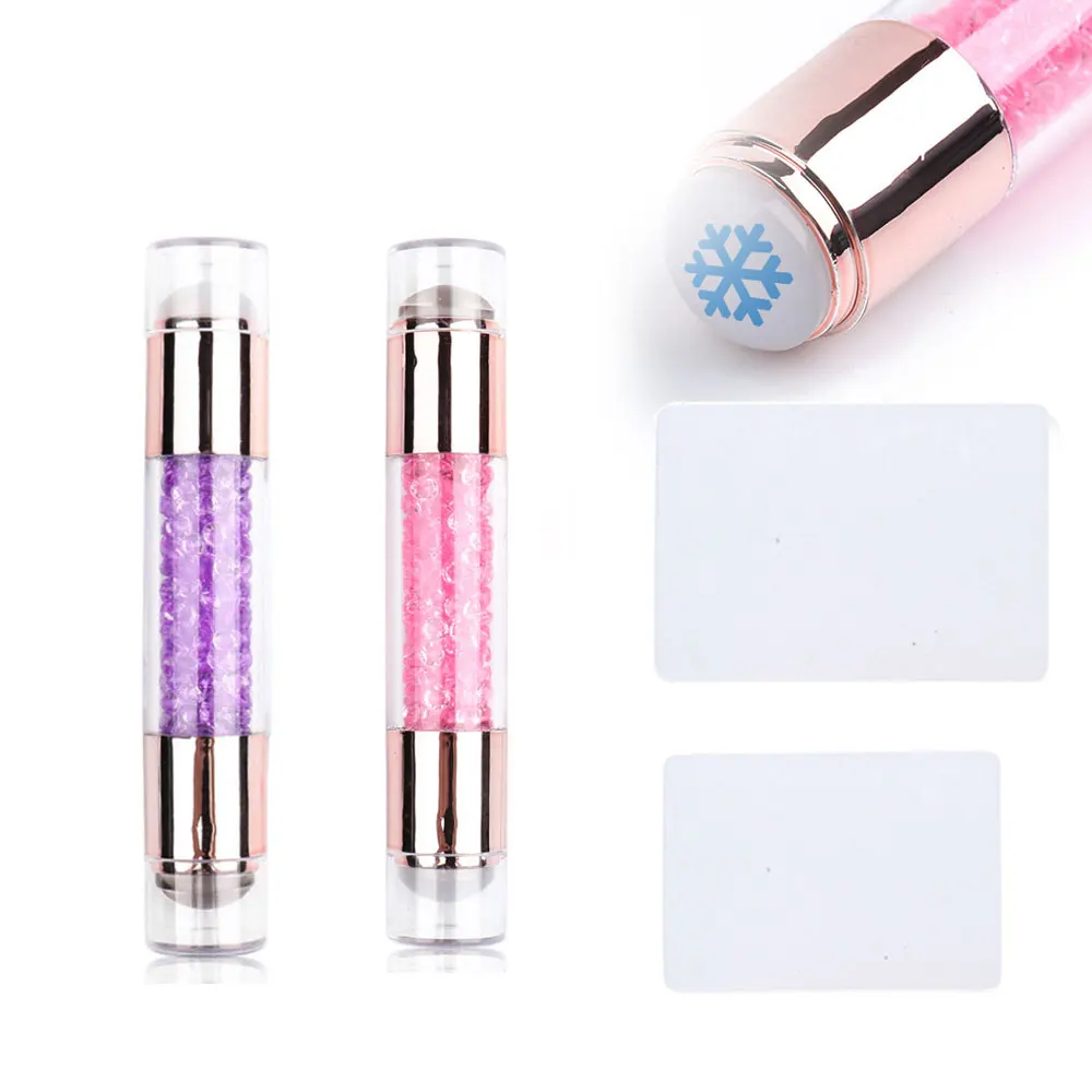 

Double Sided Nail Stamper Stamping Plate Set Jelly Silicone Stamper Crystal Handle Nail Art Stamp Image Stencil Tools