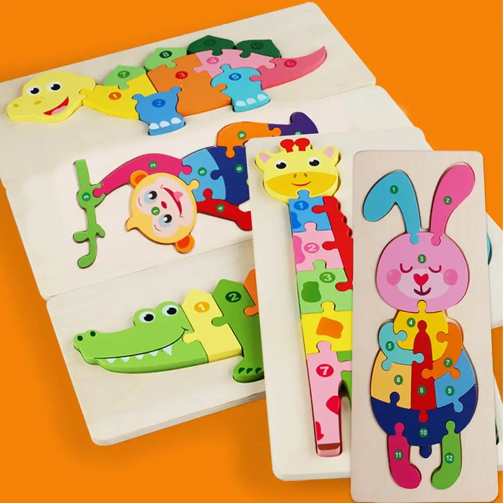 

Cartoon Animal 3D Wooden Puzzle Baby Montessori Toys For Toddlers Early Learning Cognition Educational Jigsaw Toy Best Gift