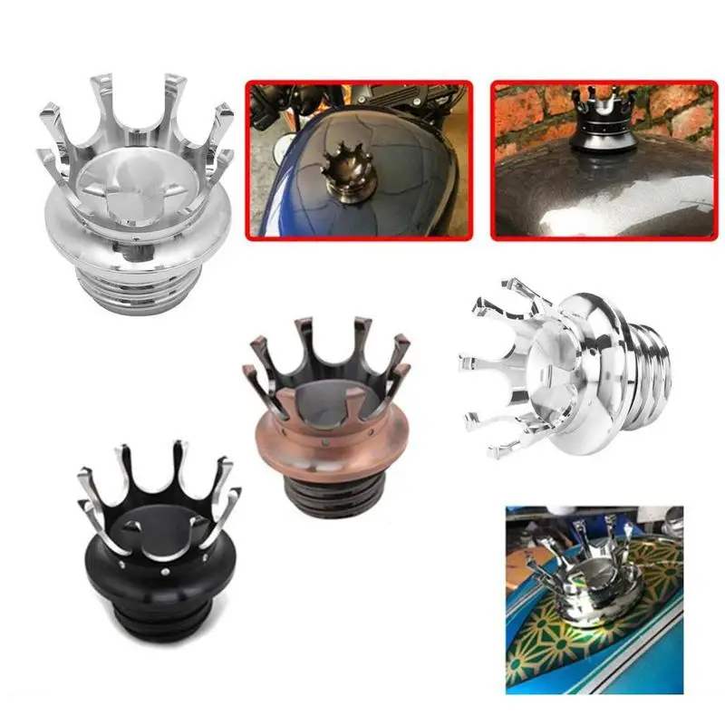 

Motorcycle gold / silver / black aluminum flush right-hand line reservoir king crown style gas fuel vented tank cover for
