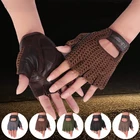 Кожаные перчатки с полупальцами мужские весенние Трикотажные перчатки ручной работы из натуральной кожи Перчатки для фитнеса мужские перчатки без пальцев A088-2