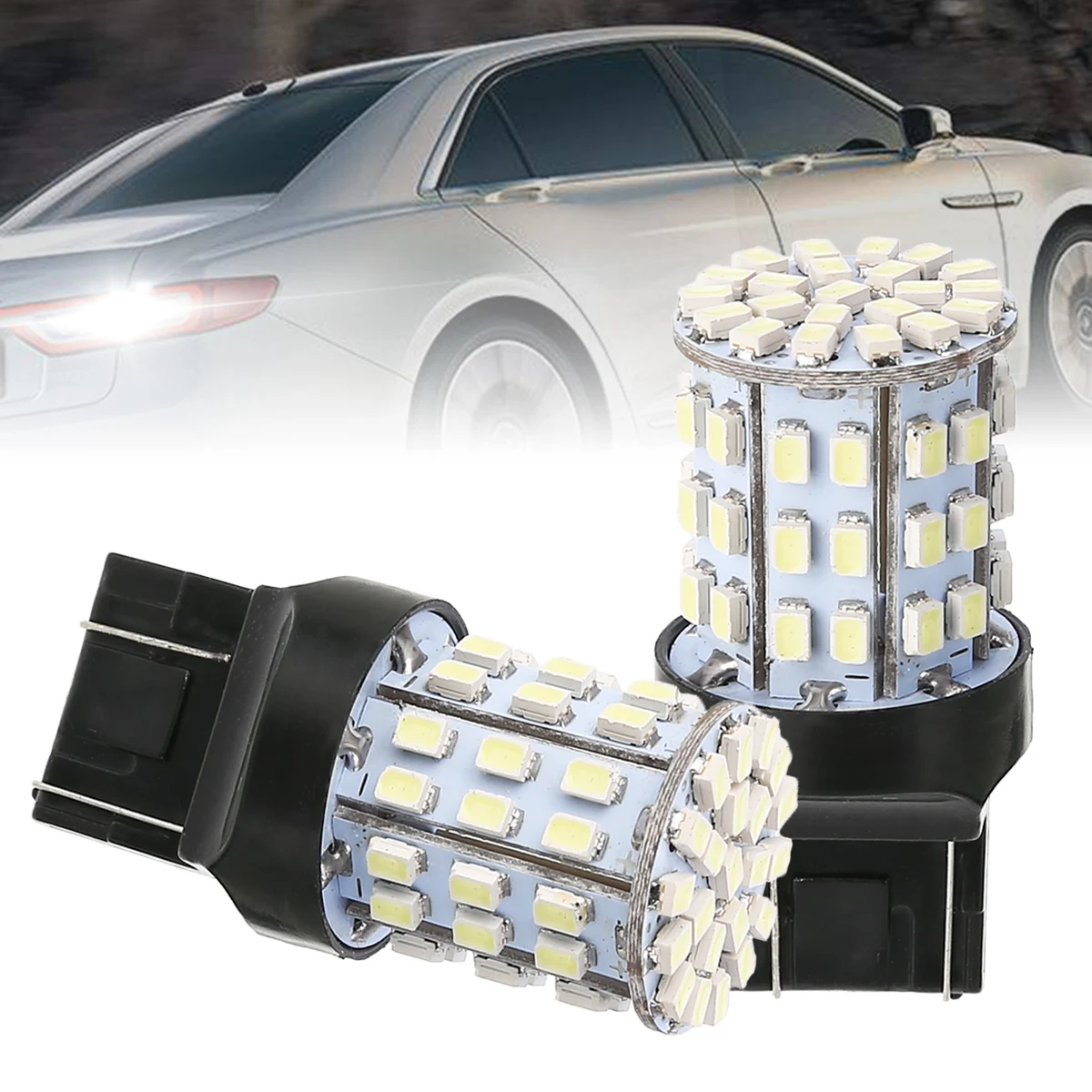

Автомобильная Поворотная сигнальная лампа 2 шт. W21W 64SMD Автомобильный светодиодный стоп-сигнал светильник T20 7443 резервная светильник s стоп з...