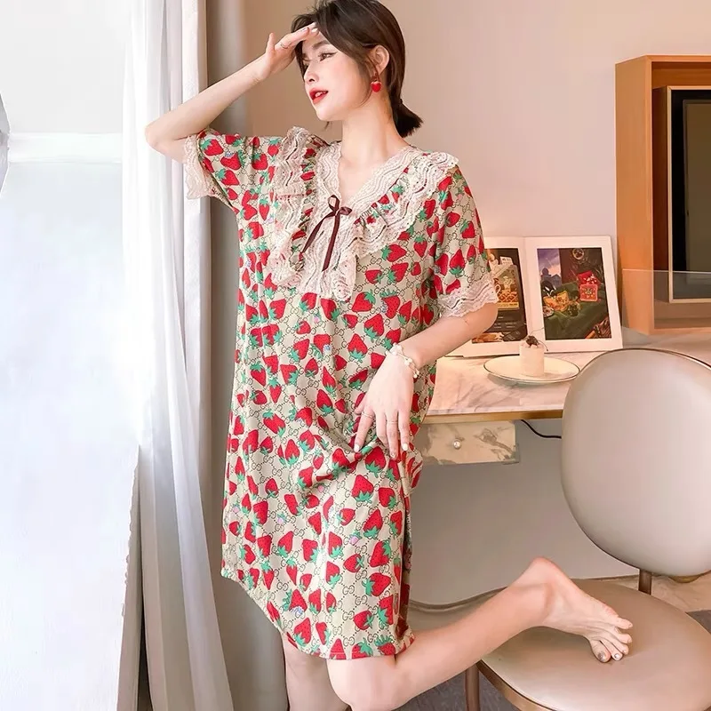 

Летняя новая Сексуальная кружевная ночная рубашка, Милая Ночная сорочка из искусственного шелка с героями мультфильмов, женская одежда для...