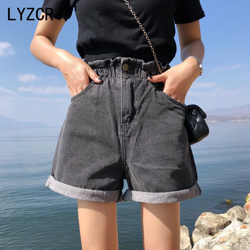 Шорты LYZCR женские джинсовые с завышенной талией свободные короткие штаны из