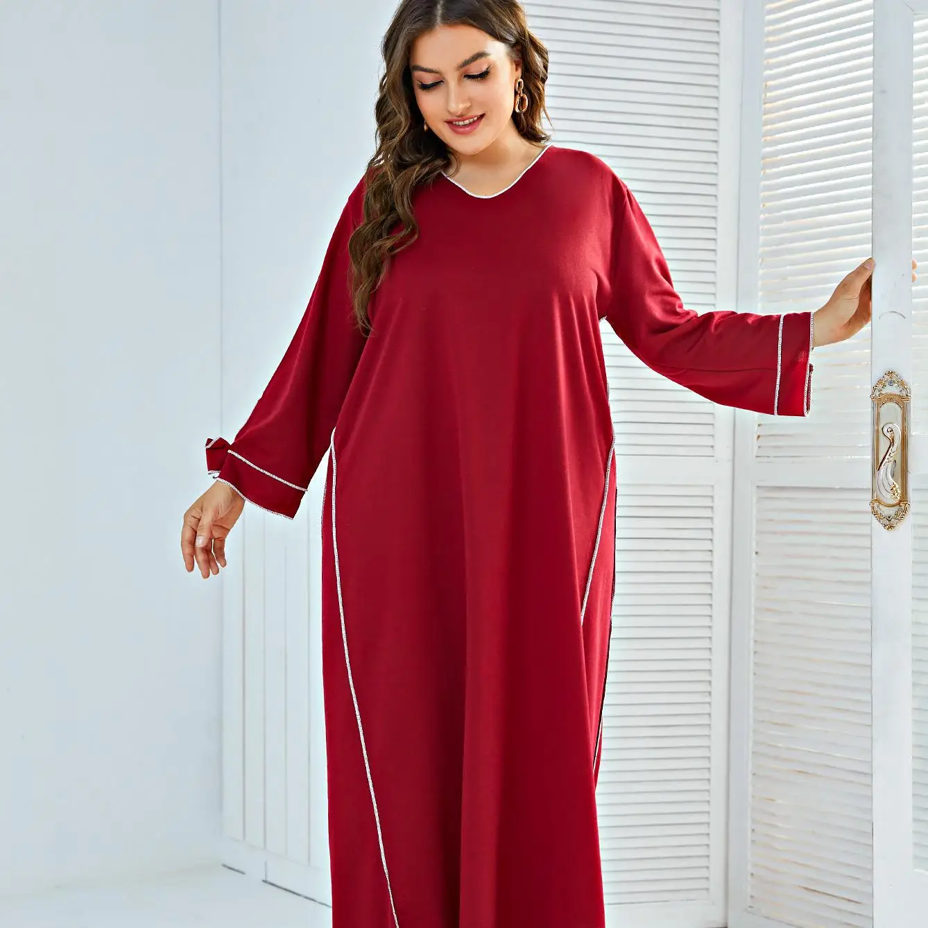 

Ночная рубашка женская, из хлопка, длинная, красная, весна-лето