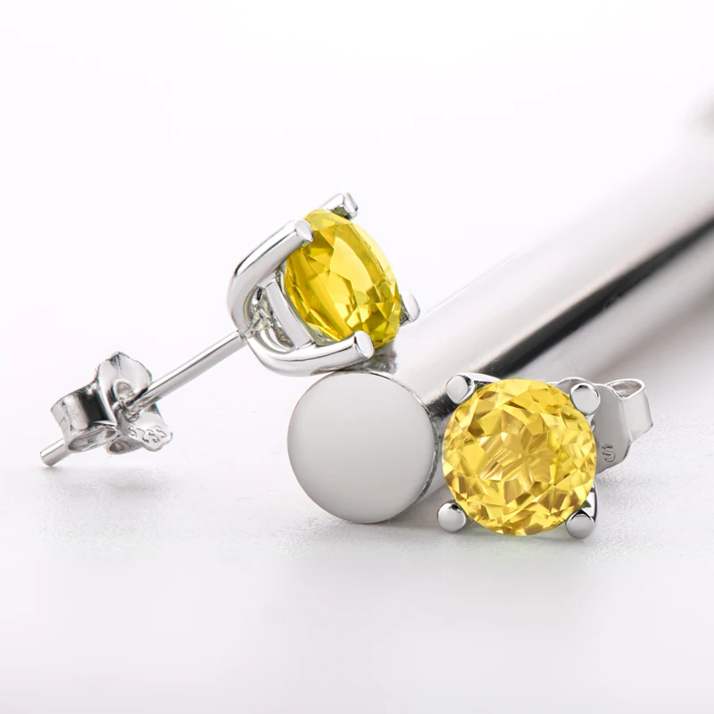 

ANZIW 925 Sterling Silver Natural Citrine Round Cut Stud Earrings Red Lab Created Classic Stud Earring for Women Jewelry Gifts