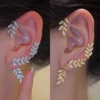 leaves ear cuff sparkling crystal leaf ear clip non piercing earring for women fashion gold silver color cubic zirconia jewelry