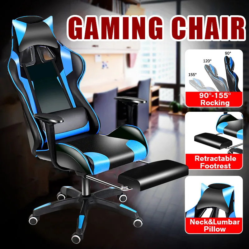 

155° Furniture Office Chair High Back Gaming Chair Recliner Computer PU Leather Seat Gamer Office Lying Armchair with Footrest
