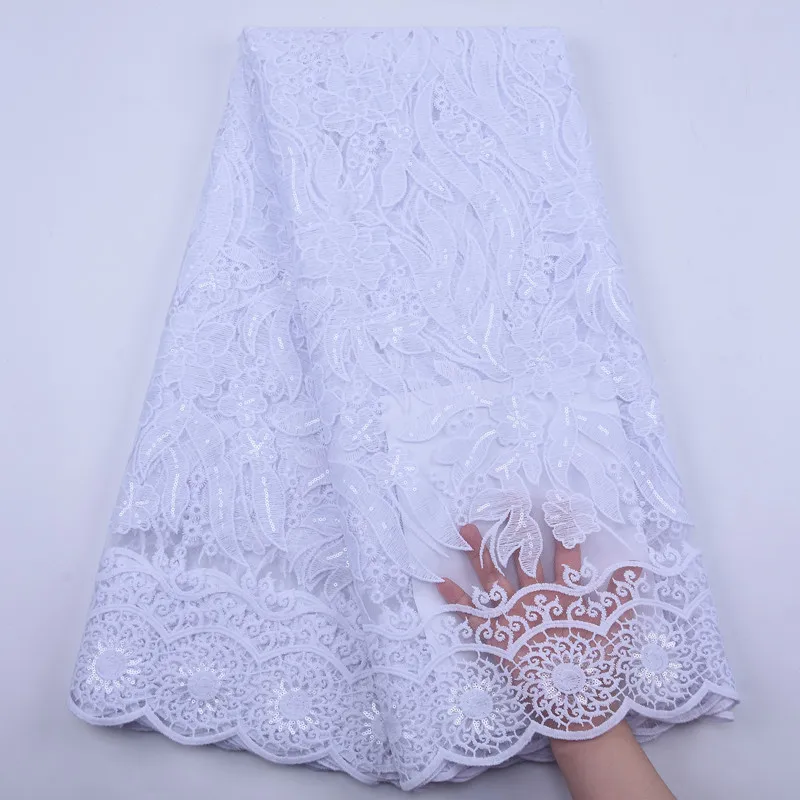 African Latest Pure White Voile Mesh Lace 2022 French High Quality Sequins Milk Silk Tulle Fabric Nigeria For Wedding Dress Sew