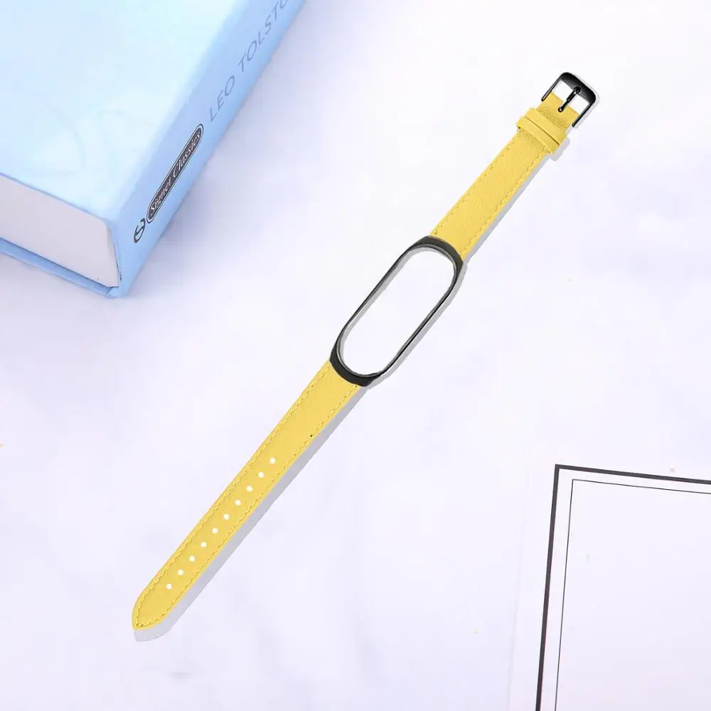Yellow-black frame Oulucci аксессуары ремешки для часов бизнес легкий кожаный браслет регулируемый ремешок для часов на замену для xiaomi mi Band 3/4 - Цвет ремешка: Yellow-black frame