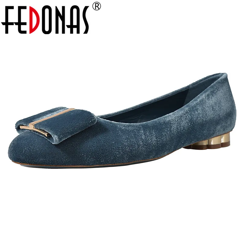 FEDONAS/Винтажные женские туфли-лодочки из флока с круглым носком на низком каблуке