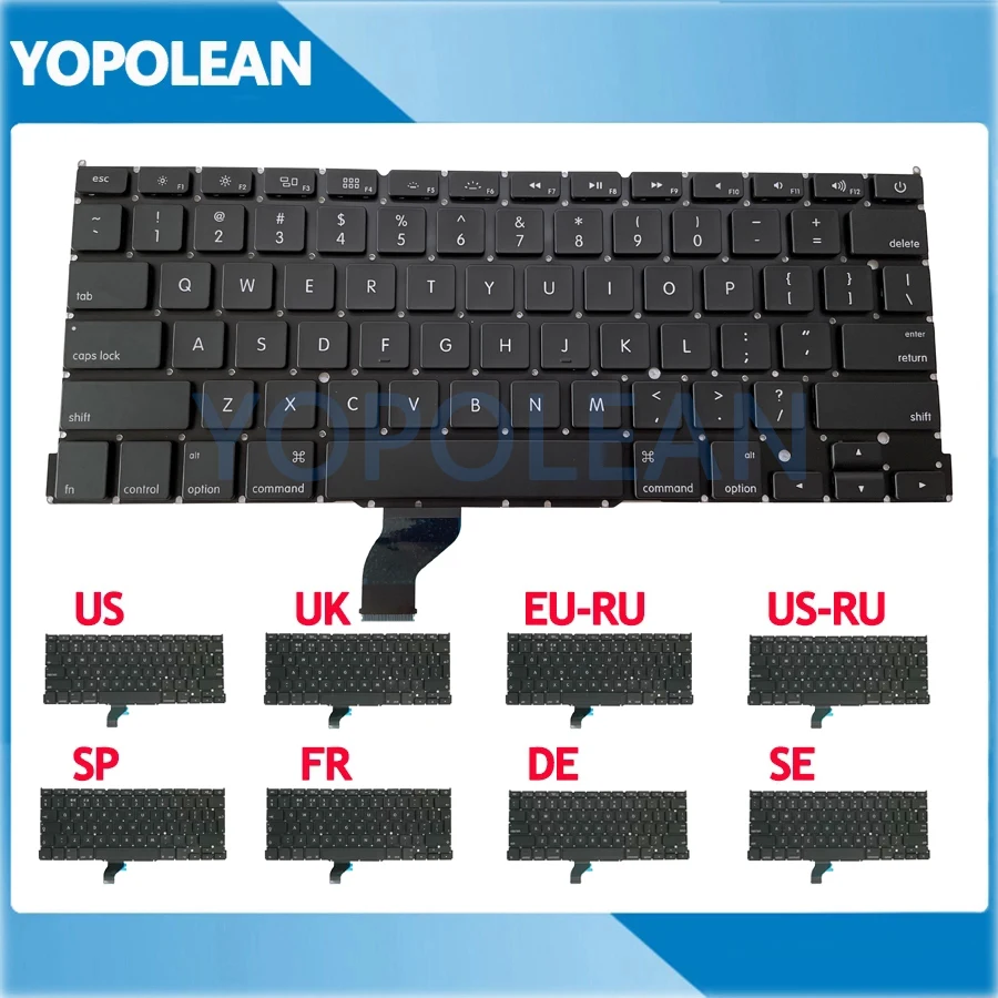 

New US UK Spain French German Sweden Russian Laptop Keyboard For Macbook Pro Retina 13" A1502 2013 2014 2015 Years