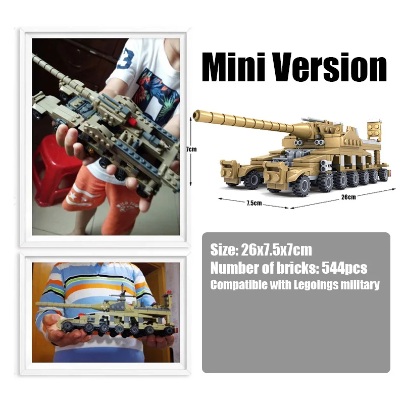

16-in-1 Creator Ideas 544pcs Dora Heavy Gustav Gun Building Blocks Military Tank WW2 Bricks Set Models Children Kids Toys Gifts
