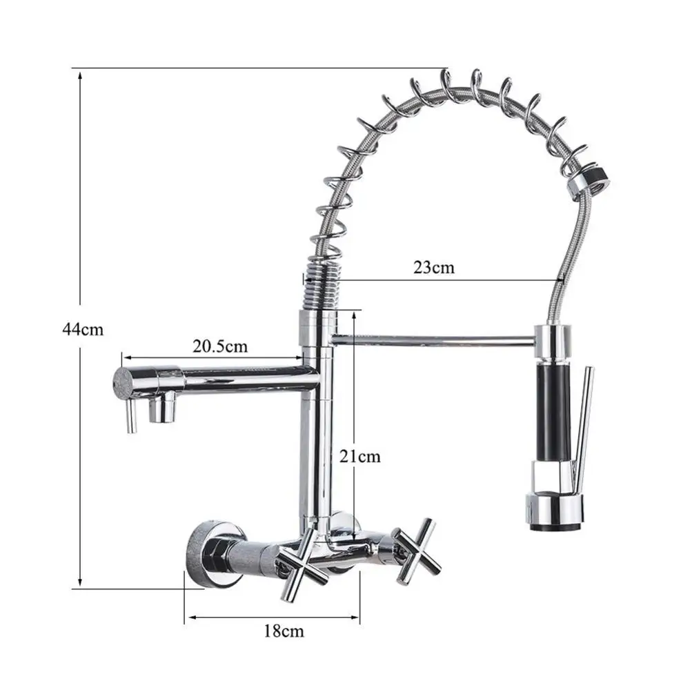 

Rozin Black Kitchen Faucet Dual Handles Hot Cold Water Kitchen Mixer Tap Wall Mounted Dual Swivel Spout Spring Pull Down Faucets