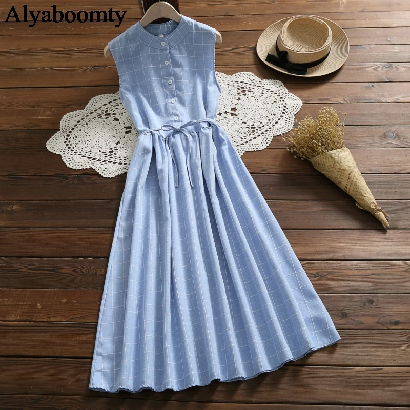 Женский Длинный клетчатый сарафан в Корейском стиле повседневное элегантное