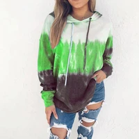 2020 autumn and winter new tie dye printing gradient hooded casual womens long sleeved pocket loose hedging velvet