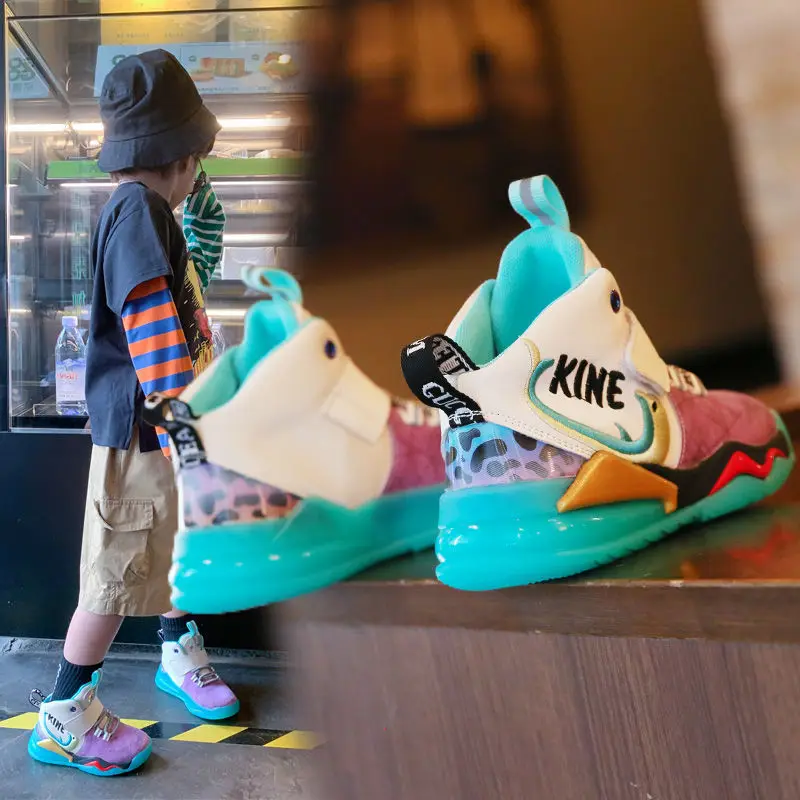 

Children's High-end Basketball Shoes Boys Sports Running Shoes Girls Fashion 2021 New Single Shoes