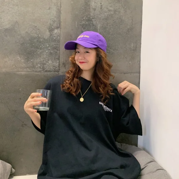 Женская футболка с коротким рукавом Повседневная Свободная оверсайз в Корейском