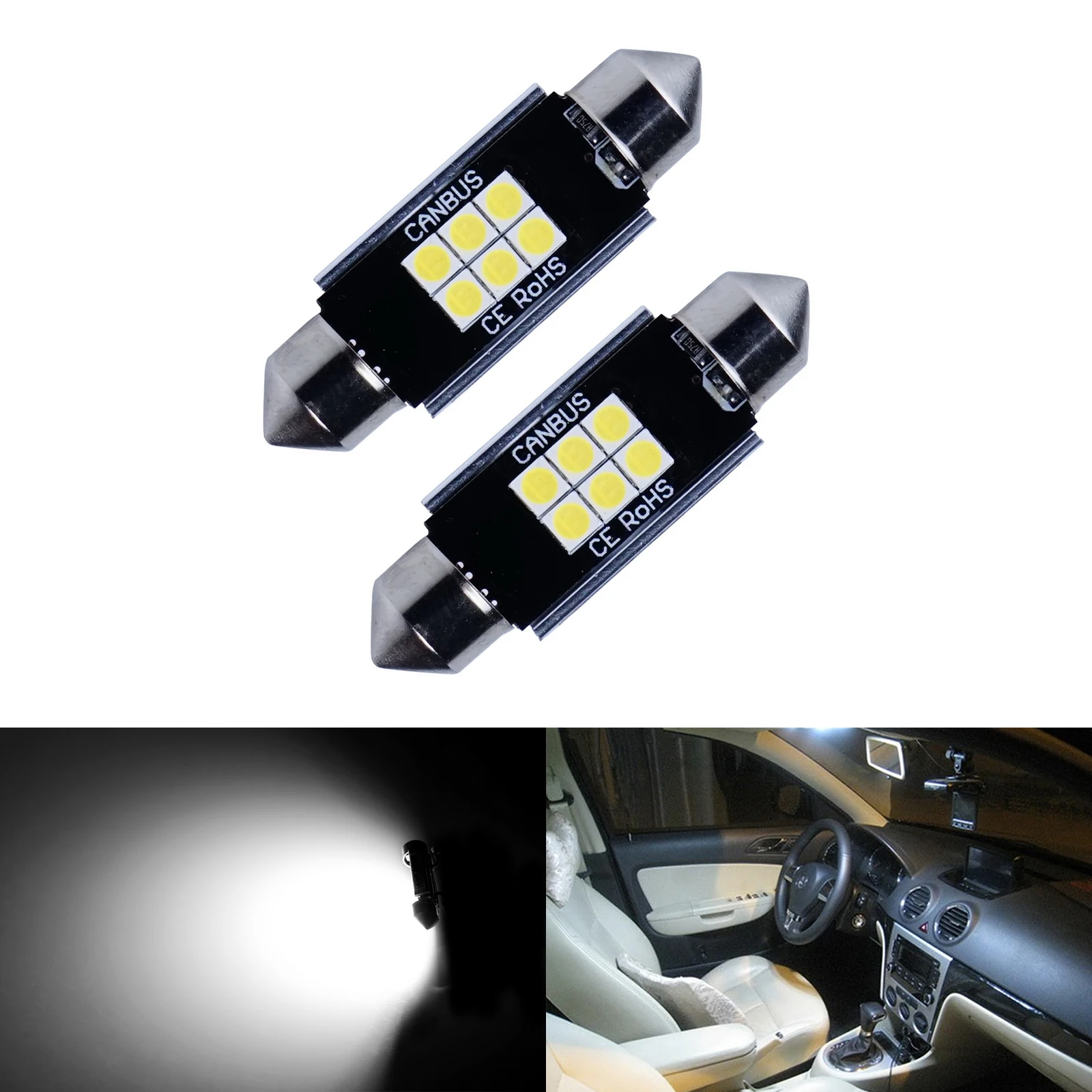ANGRONG 2x39 мм Festoon 6 SMD светодиодный белый интерьер Номерной знак светильник лампы с can