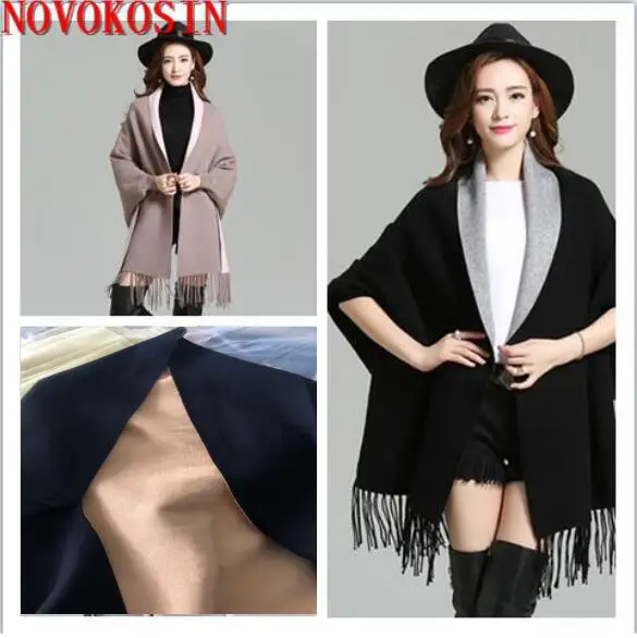 

Big Order Accept Custom Made Black Khaki Autumn Street Wear Cloak Loose Cape Winter Knitted Poncho Women Long Sleeve Cardigan