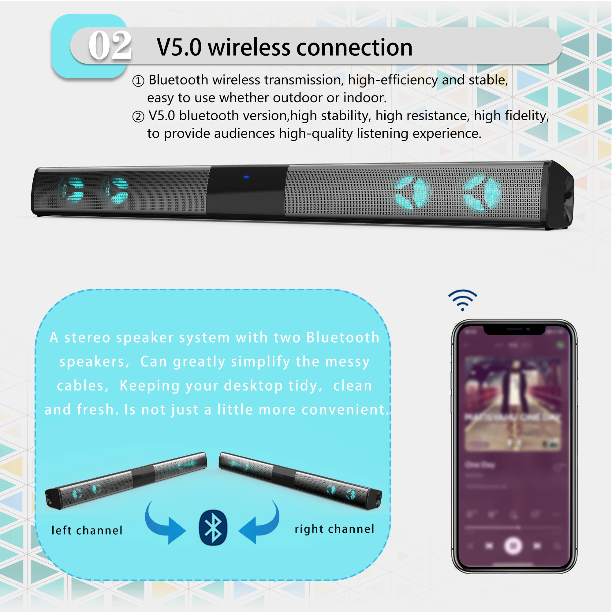 home theater audio subwoofer surround soundWireless RGB bluetooth speaker sound bar TV computer echo wall strip with TFcard AUX |