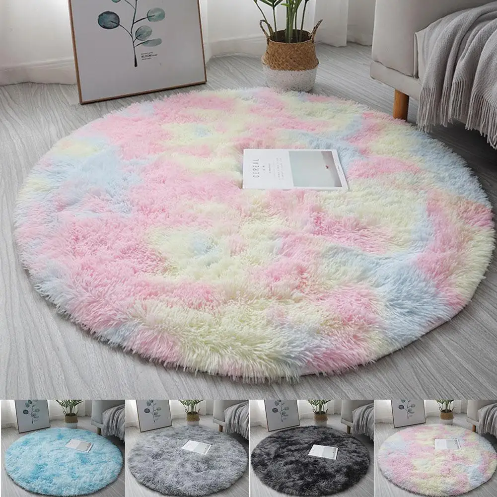 

40cm Circle Round Shaggy Rug Living Room Bedroom Carpet Floor Fluffy Mat Anti-Skid Floor Shaggy Plush Carpet Floor Bedside Mat