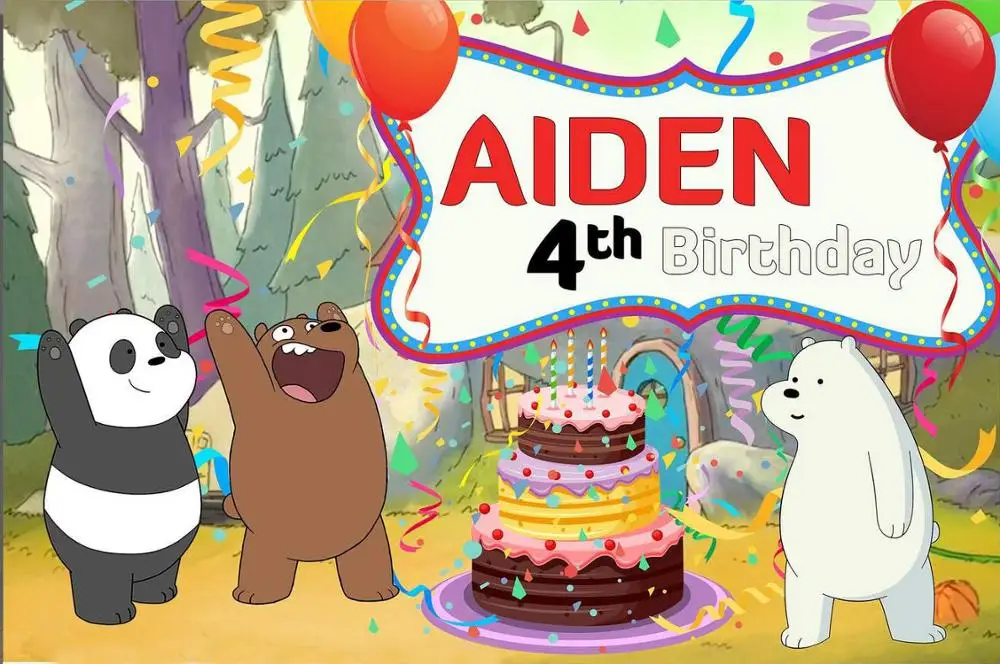 

Пользовательский фон для фотосъемки с изображением панды леса дерева торта шара медведя дня рождения ребенка качественный Виниловый фон д...