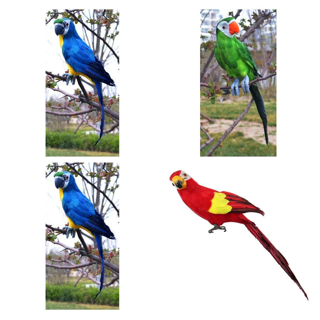 

4x Realistic Feathered Parrot Birds Statue Indoor Outdoor Ornament Christmas