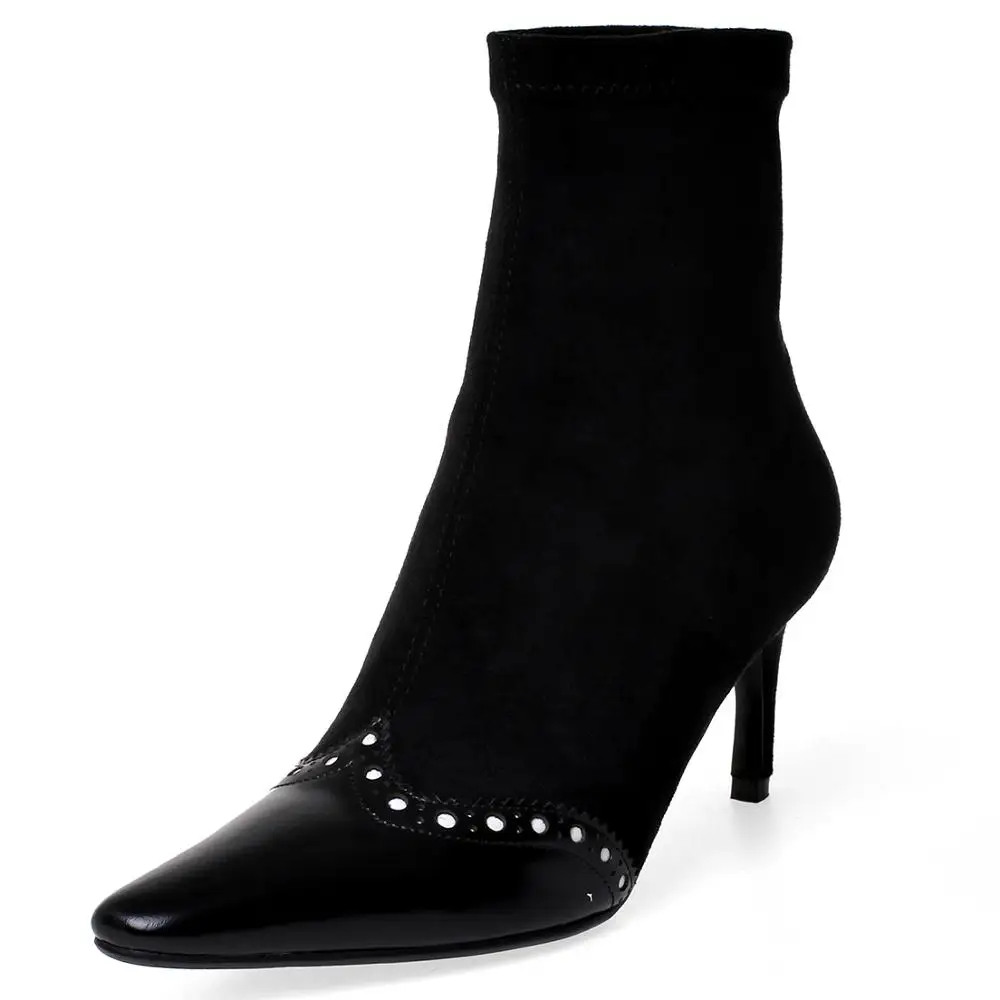 

LOVIRS Boutique Women Genuine Leather Ankle Boots Pointed Toe Stiletto Sock Boots Luxury Design Boots For Women
