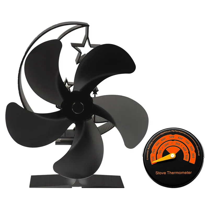 Новый вентилятор для каминной плиты с 5 лопастями черный нагревательный тихий