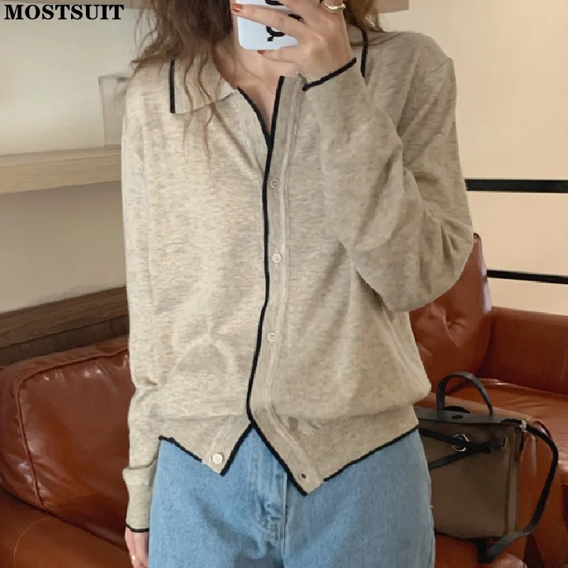 

Повседневный вязаный кардиган в стиле пэчворк, Женский весенне-осенний свитер с длинным рукавом и отложным воротником, винтажные модные ши...