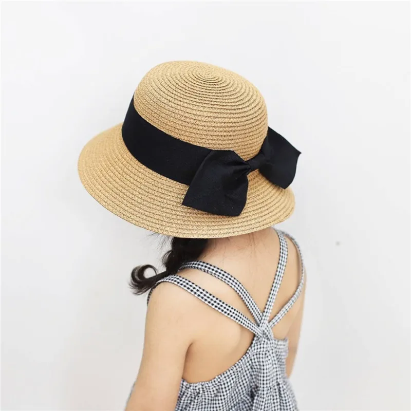 Summer Kids Butterfly Knot Straw Hats Fedora Hat Children Visor Beach Sun Baby Girls Sunhat Wide Brim Floppy Panama For Girl | Аксессуары
