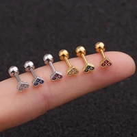 1pc tiny love heart with pink blue stone cz stud earrings steel screw back round tear drop ear tragus piercing jewelry gift