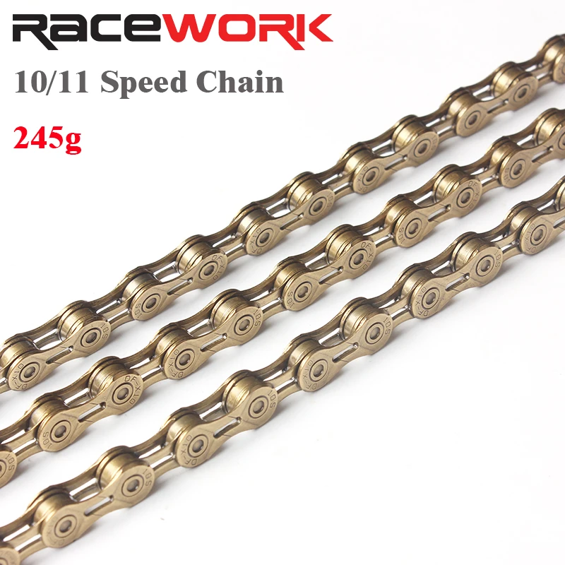 RACEWORK-cadena para bicicleta de montaña y carretera, cadena de 10, 11 velocidades, 116L, oro rosa, 247g