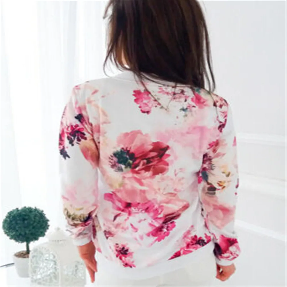 Женская Классическая куртка на молнии с цветочным принтом Байкерская верхняя