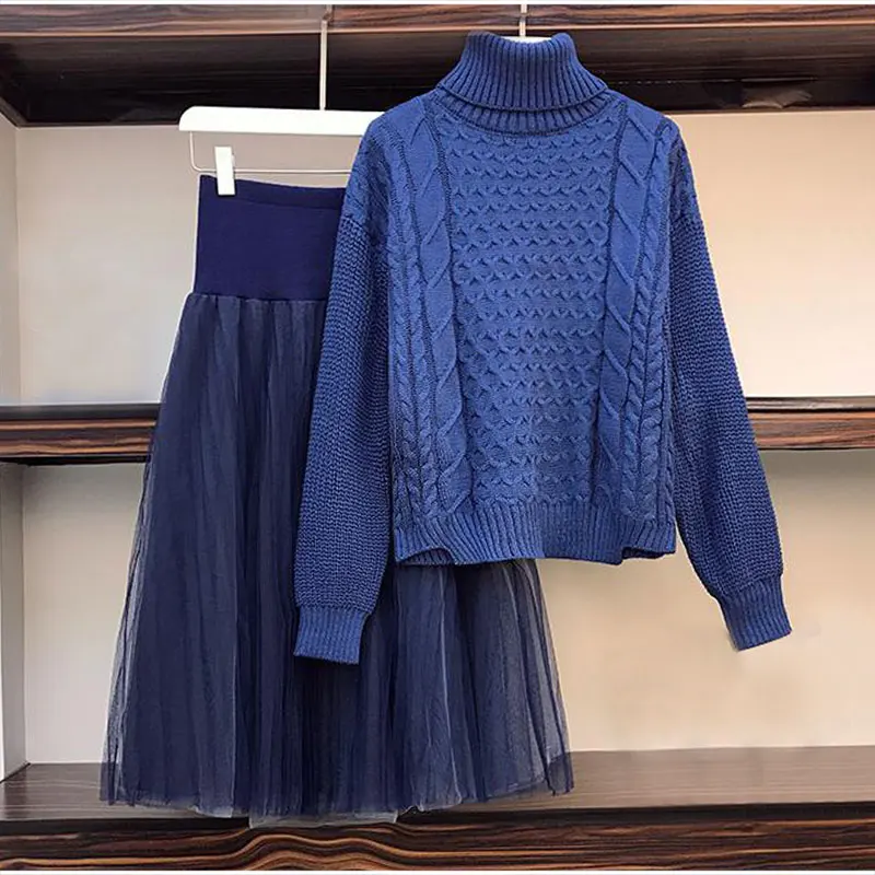 Женский вязаный комплект из 2 предметов размера плюс осенний свитер с высоким