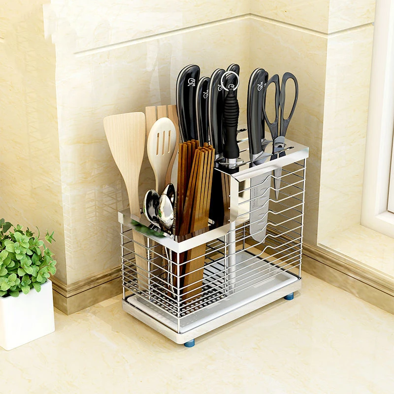 

Black Stainless Steel Kitchen Knife Holder Knife Rack Kitchen Knife Storage Rack Chopstick Tube Chopstick Cage Integrated
