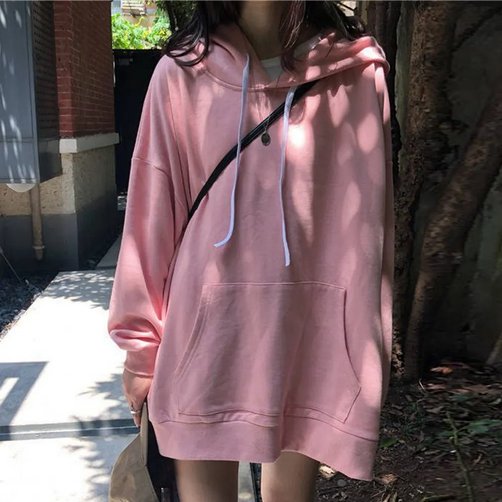 

2021 Woman's Sweatshirts Solid Korean Style Female Hooded Pullovers Hot Selling Basic Warm Oversized Hoodies Women Sweatshirt