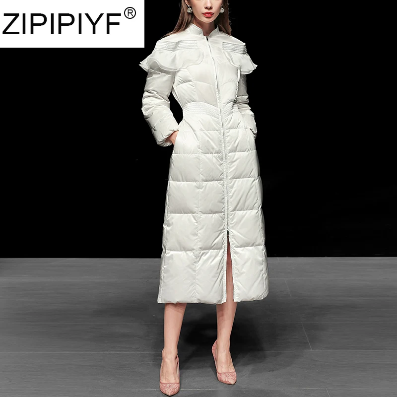 2019 женская зимняя одежда с высокой талией модное дизайнерское пуховое пальто