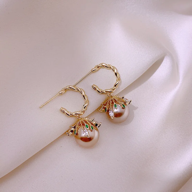 Очаровательные женские висячие серьги с жемчугом шампанского милые циркониевые