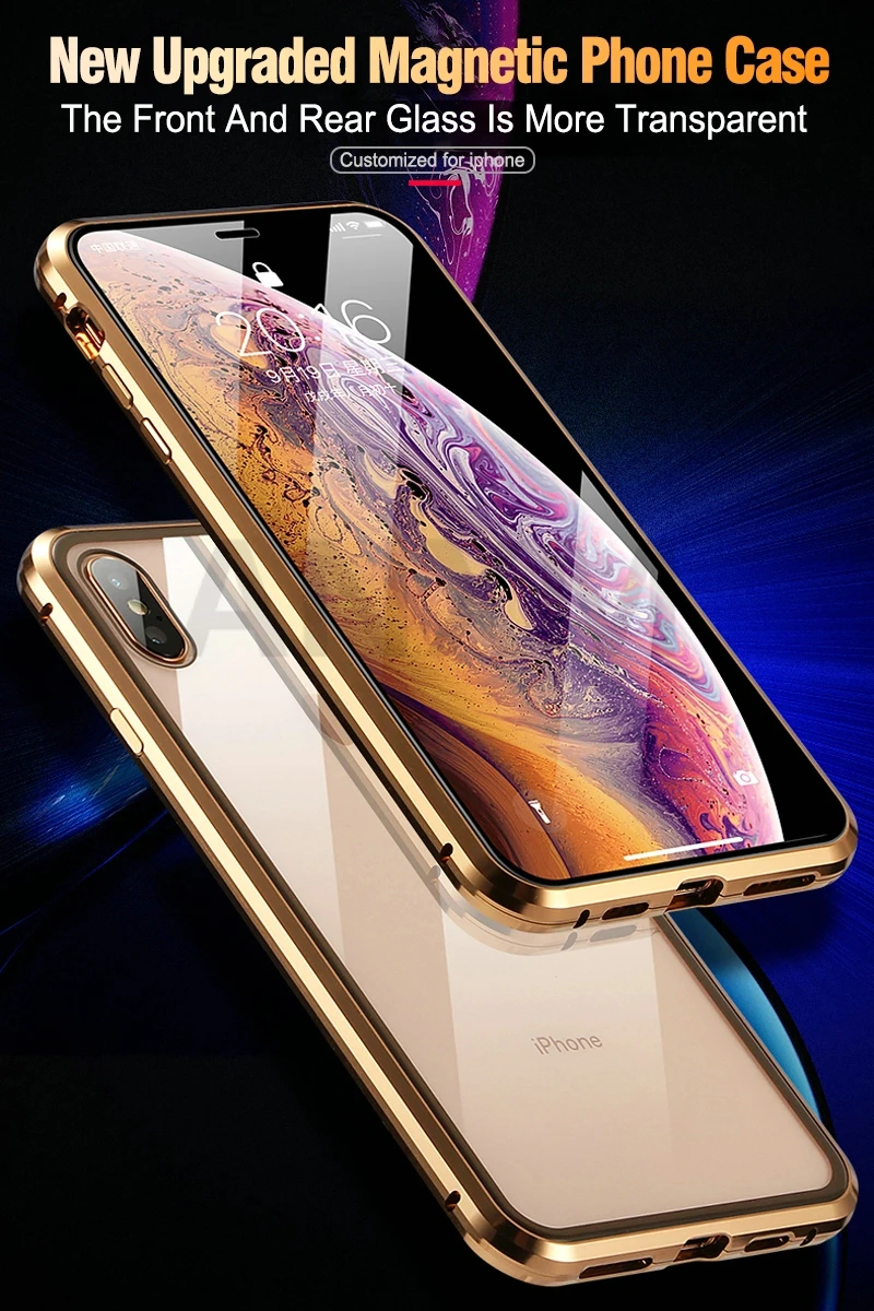 Металлический магнитный чехол для iphone X, Xr, Xs, 11 Pro, макс. закаленное стекло, задняя крышка с магнитом, чехол для iphone 6, 6s, 7, 8 Plus, чехол