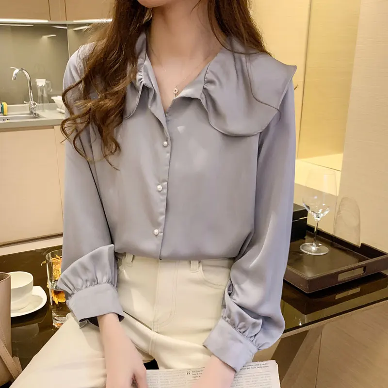 Блузка женская модная рубашка 2020 одежда корейский стиль воротник с листьями