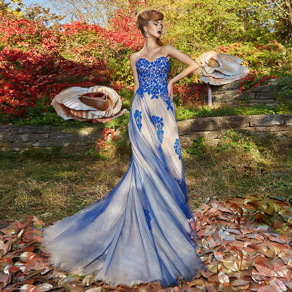 

Banbage A-line Net/Tulle Sweetheart Sweep/Brush Floor length Applique Open back Evening Dresses high quality Fashion